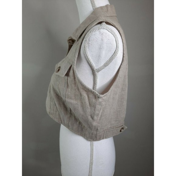 S2S Vtg Linen Boxy Crop Top Button Shirt Medium - Picture 8 of 9